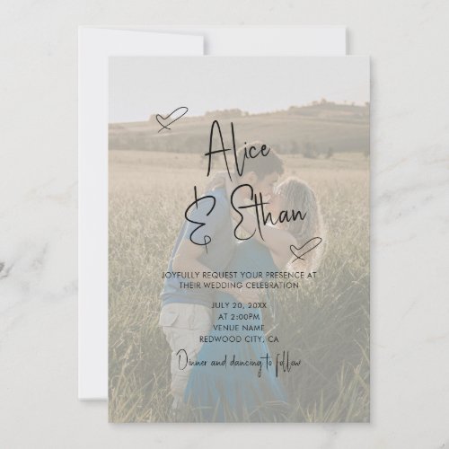 Script Signature Heart Photo Wedding Invitation