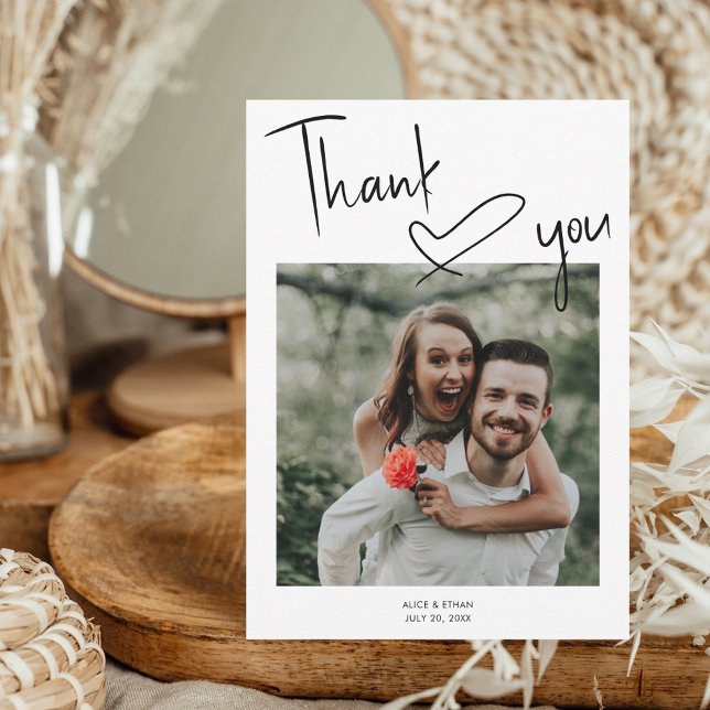 Script Signature Heart Photo Wedding Thank You Card (Creator Uploaded)