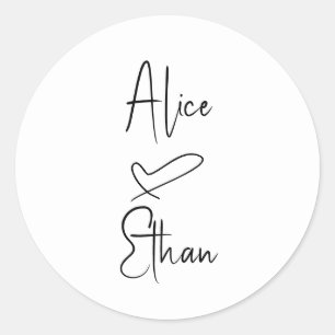 Script Signature Heart Wedding Classic Round Sticker