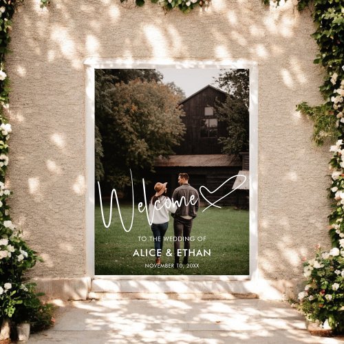 Script Signature Heart Welcome Wedding Photo Poster