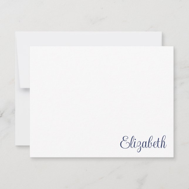 Script Signature Navy Blue Stationery Note Card (Front)