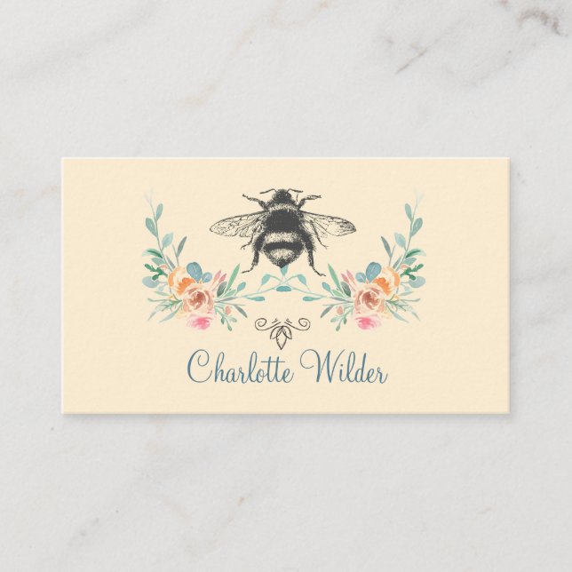 Script Signature Personalized Bee Floral  Calling Card (Front)