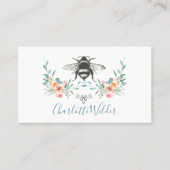 Script Signature Personalized Bee Floral  Calling Card (Front)