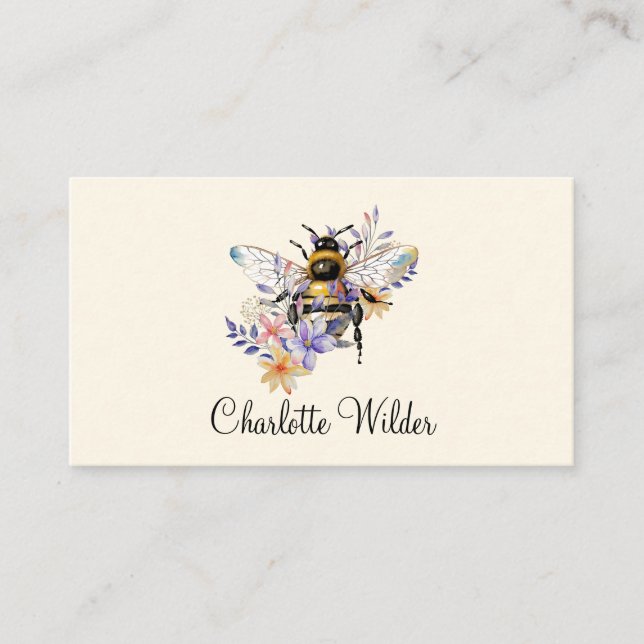 Script Signature Personalized Bee Floral  Calling Card (Front)