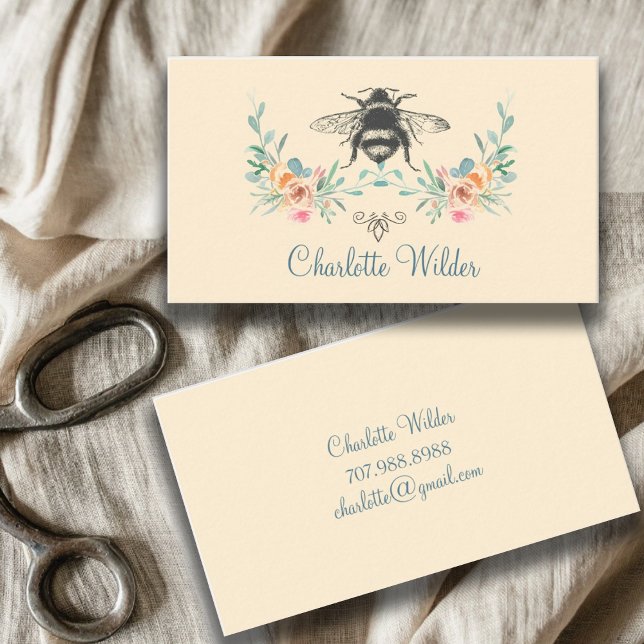 Script Signature Personalized Bee Floral  Calling Card (Creator Uploaded)