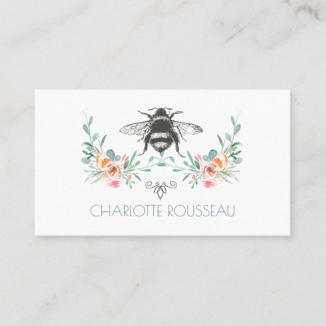 Script Signature Personalized Bee Floral Calling Card (Front)