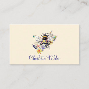 Script Signature Personalized Bee Floral  Calling Card