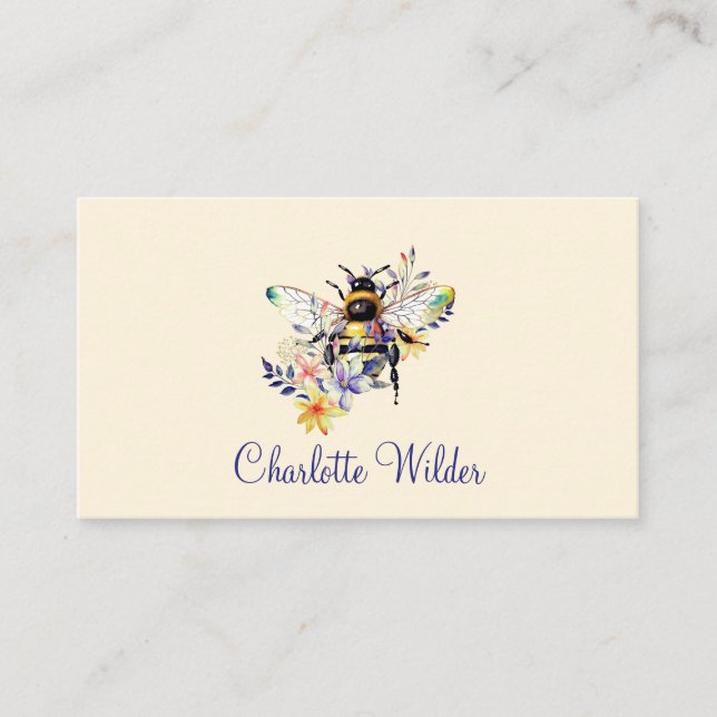 Script Signature Personalized Bee Floral  Calling Card (Front)