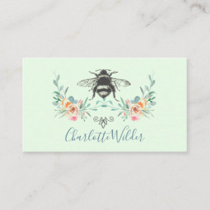 Script Signature Personalized Bee Floral Green Calling Card