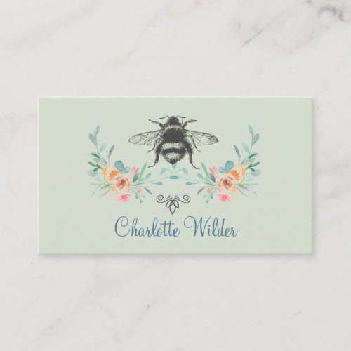 Script Signature Personalized Bee Floral Green Calling Card
