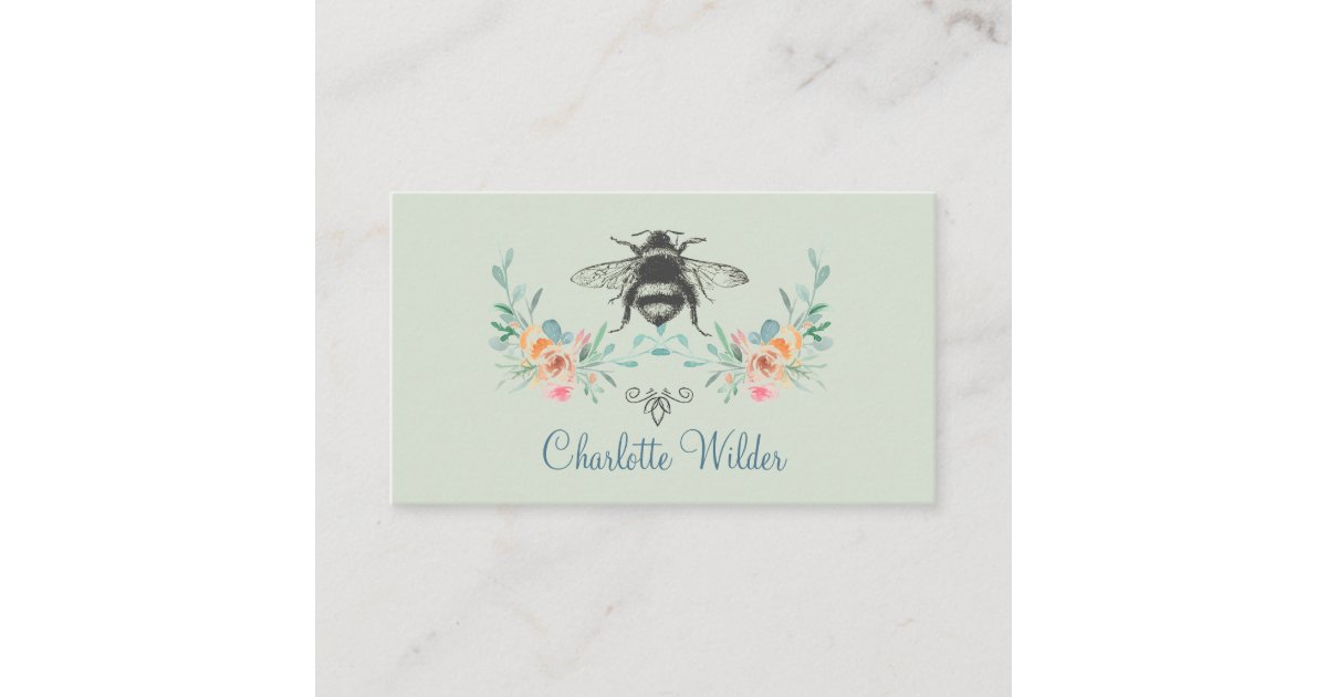 Script Signature Personalized Bee Floral Green Calling Card | Zazzle