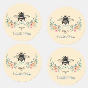 Script Signature Personalized Bee Floral Kids' Labels