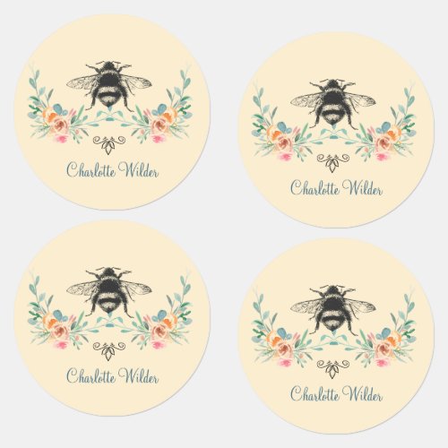 Script Signature Personalized Bee Floral Kids Labels