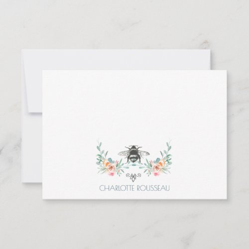 Script Signature Personalized Bee Floral Note Card