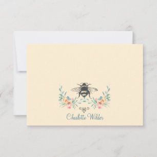 Script Signature Personalized Bee Floral Note Card
