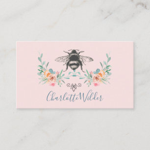 Script Signature Personalized Bee Floral Pink Calling Card