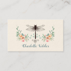 Script Signature Personalized Dragonfly Floral Calling Card