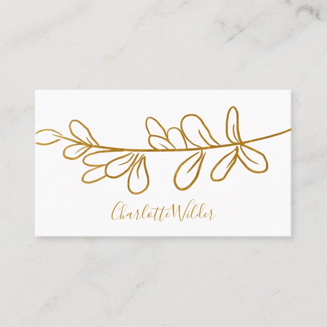 Script Signature Personalized Gold Foliage Calling Card (Front)