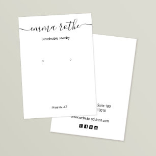 Script Signature White Earring Display Card