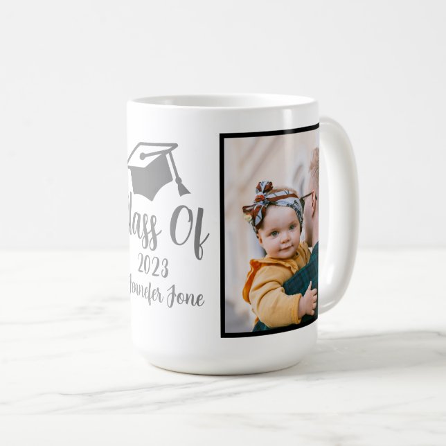 Script Silver 2023 Custom Graduation Photo  Coffe Coffee Mug (Front Right)