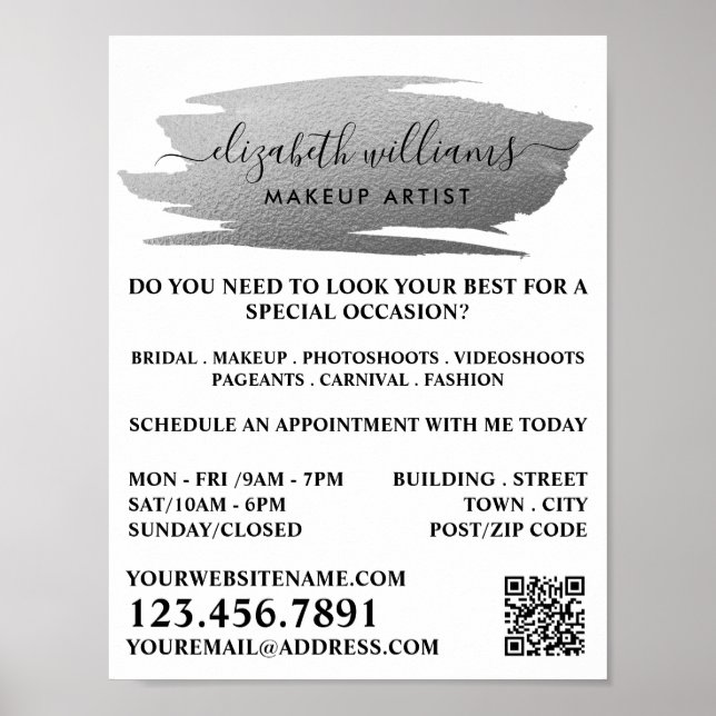 Script Silver Foil Brushstroke Makeup Artist Poster (Front)