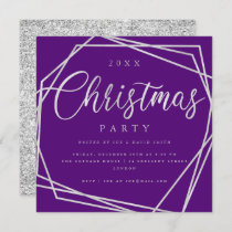 Script Silver Purple Glitter Christmas Party Invitation