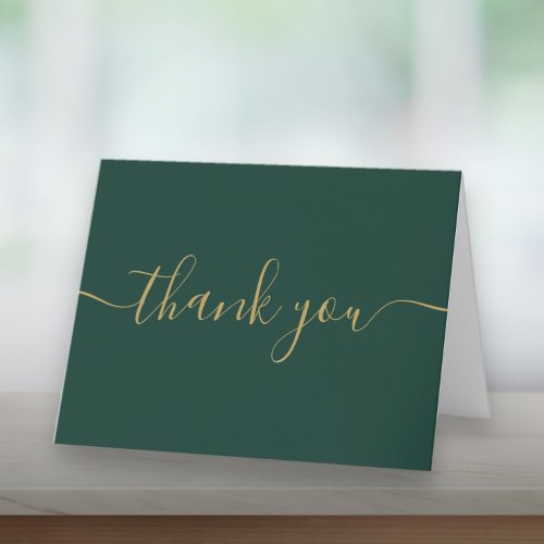 Script Simple Modern Elegant Emerald And Gold Thank You Card