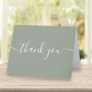 Script Simple Modern Elegant Sage Green Letterpress Thank You Card