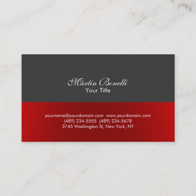 Script Simple Red Grey Consultant Business Card (Front)
