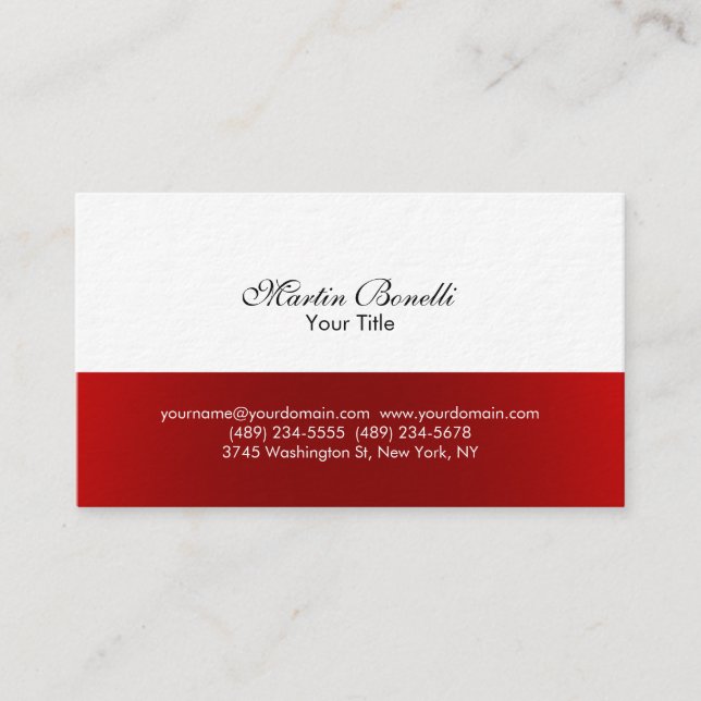 Script Simple Red White Consultant Business Card (Front)