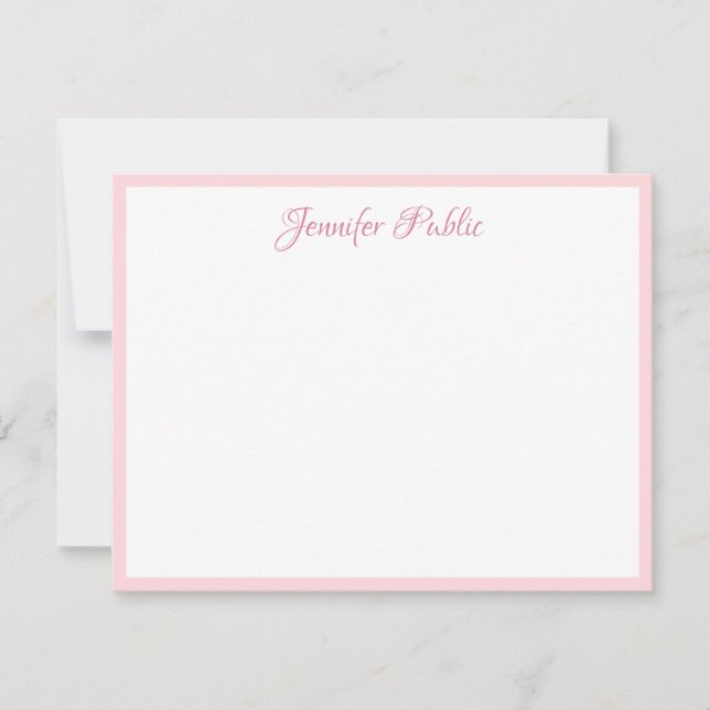 Script Simple White Pink Border Trendy Template (Front)