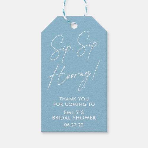 Script Sip Sip Hooray Blue Bridal Shower Wine Gift Tags