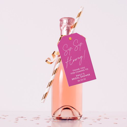Script Sip Sip Hooray Hot Pink Bridal Shower Wine Gift Tags