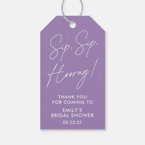 Script Sip Sip Hooray Lilac Bridal Shower Wine Gift Tags