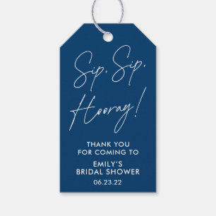 Script Sip Sip Hooray Navy Blue Bridal Shower Wine Gift Tags