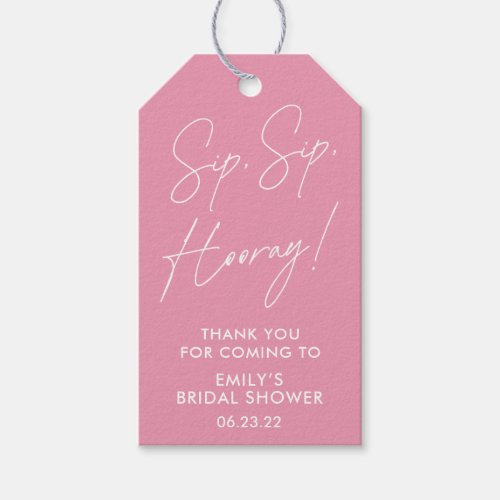Script Sip Sip Hooray Pink Bridal Shower Wine Gift Tags