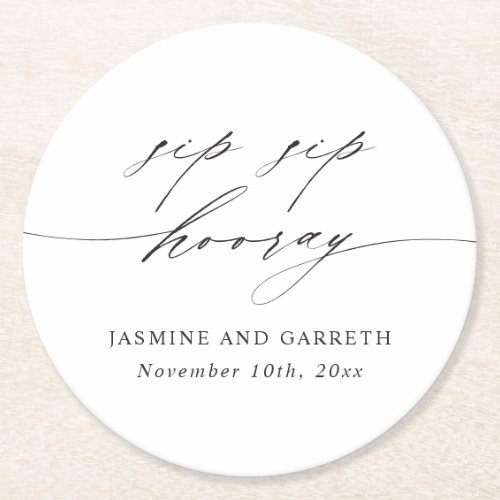 Script Sip Sip Hooray Wedding Paper Coaster Card