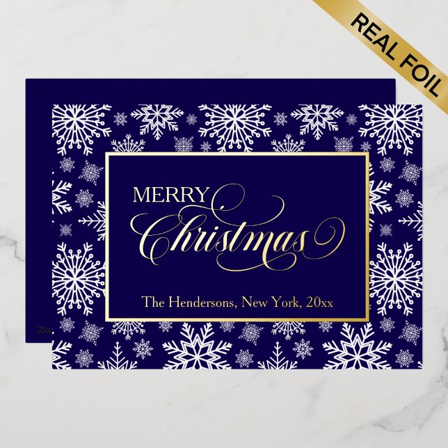 Script snowflake blue  foil holiday card (Creator Uploaded)