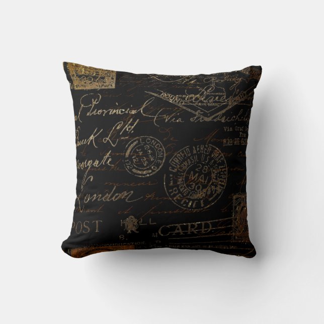 Script & Stamps Throw Pillow (Front)