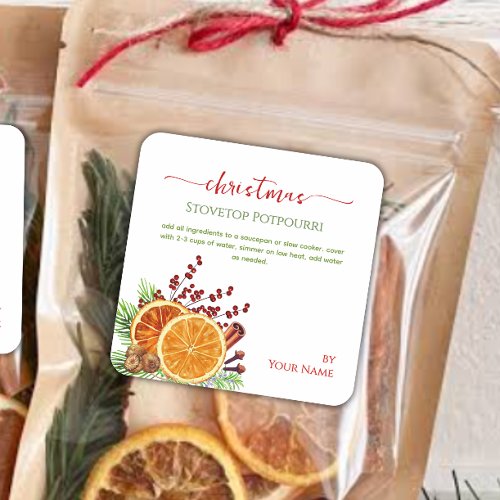 Script Stovetop Christmas Simmering Potpourri  Square Sticker