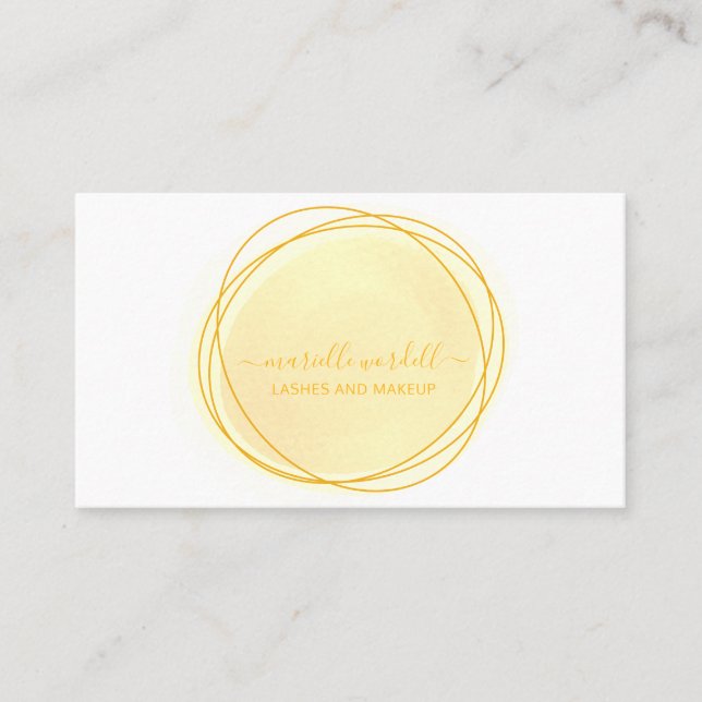 Script Sun Gold Watercolor Circle Monogram Business Card (Front)