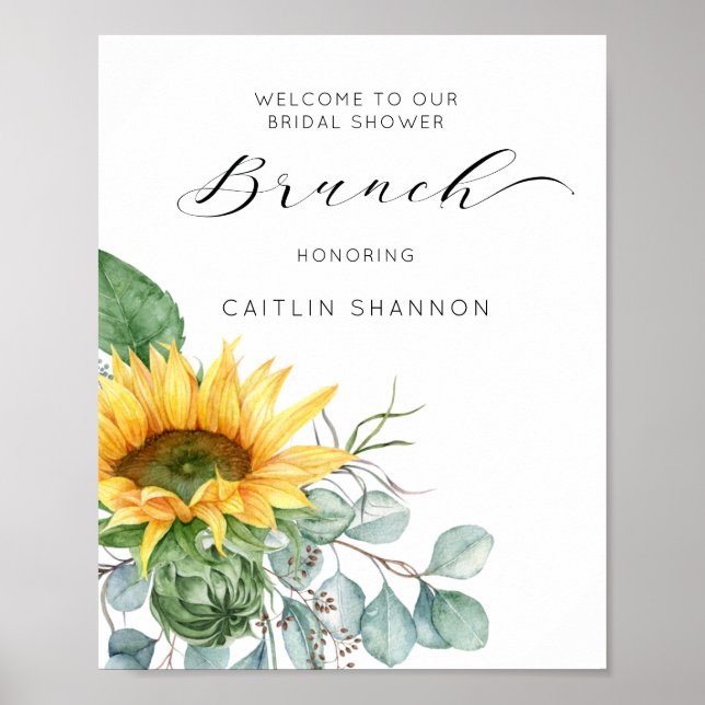 Script Sunflower Bridal Shower Brunch Welcome Poster (Front)