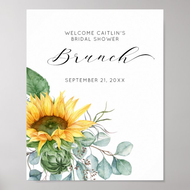 Script Sunflower Bridal Shower Brunch Welcome Poster (Front)