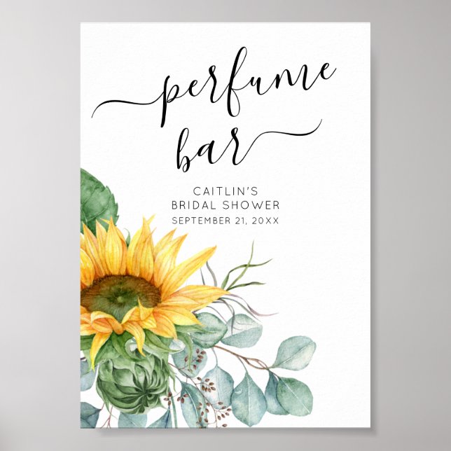 Script Sunflower Bridal Shower Perfume Bar Sign (Front)