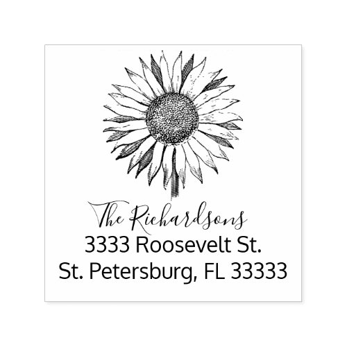 Script Sunflower Personalized Return Address Self_inking Stamp