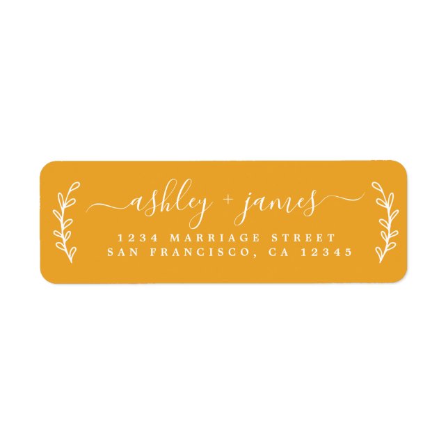 Script Sunflower Yellow Wedding Return Address Label (Front)