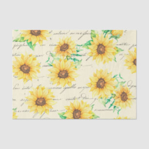Script Sunflowers Vintage Floral Decoupage Tissue Paper