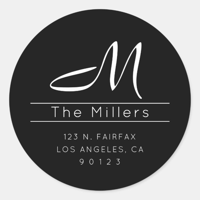 Script Surname Return Address & Monogram Classic Round Sticker (Front)