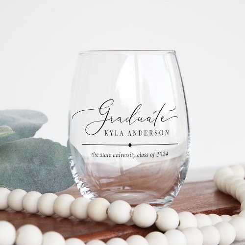 Script Swash Class of 2024 Graduation Stemless Wine Glass