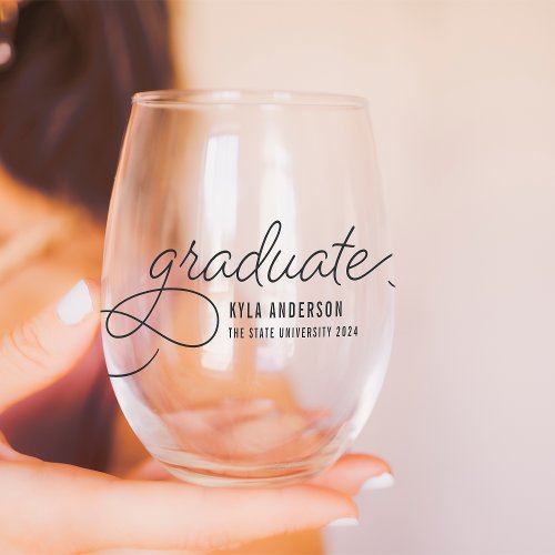 Script Swash Class of 2024 Graduation Stemless Wine Glass